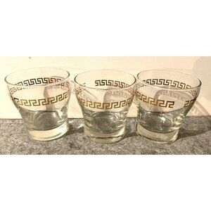 3 Vintage Libbey Gold Greek Key Design 3" Cocktail Glasses  #2250